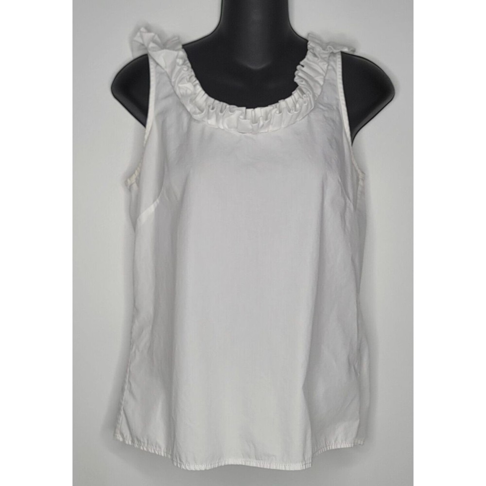 J Crew Shirt Womens White Top Size 2 Ruffle 100% Cotton Sleeveless